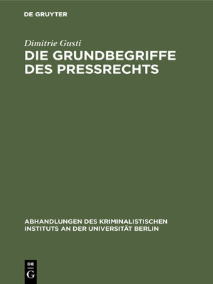 cover image of Die Grundbegriffe des Preßrechts